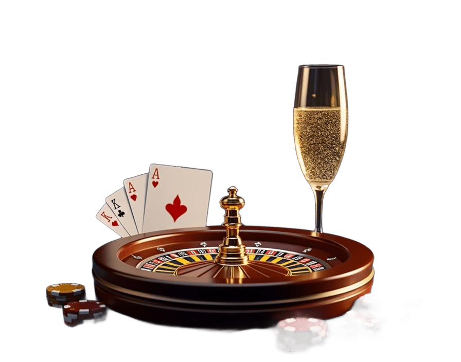 Roulette dorée, cartes et jetons de casino — casino en ligne France